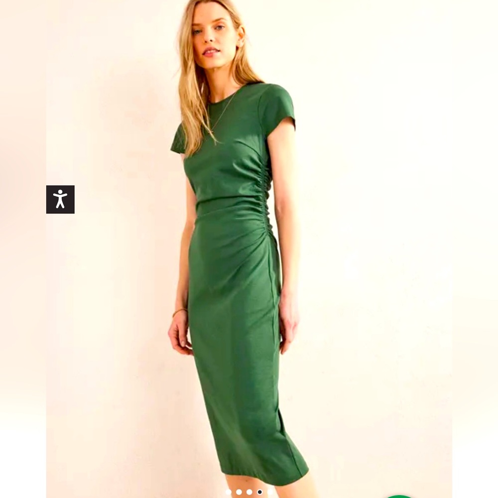 New With Tags Boden Side Ruched Midi Dress in Palm Leaf Green
